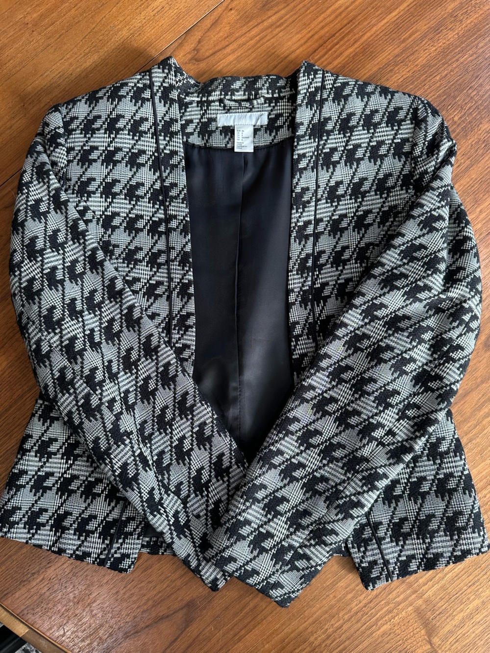 H&M Black & White Houndstooth Structured Blazer Size 6